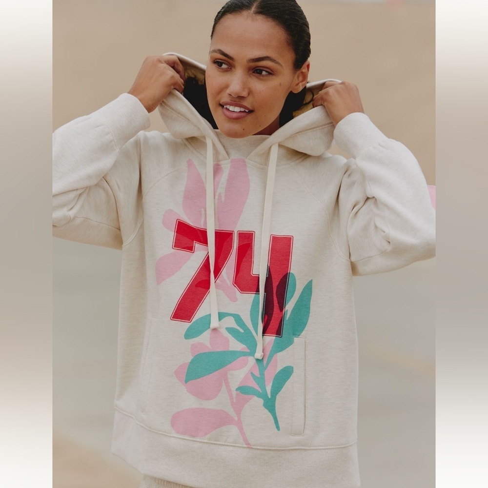 Daily Practice Anthropologie Floral Grapc Hoodie Heather Oatmeal SIZE Small NWOT